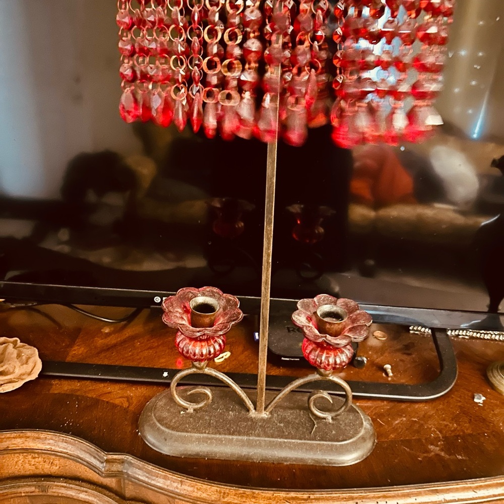 Vintage Red Beaded rhinestone crystal candelabra